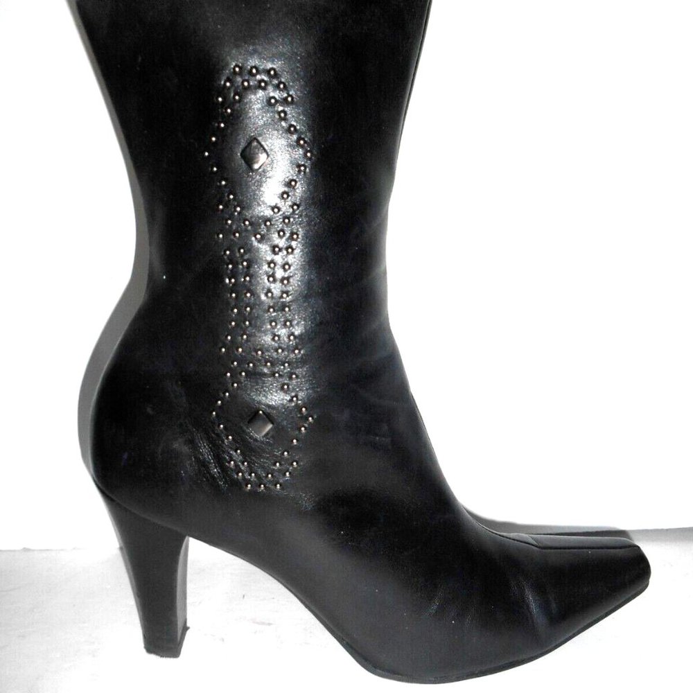 9 M Nine West Black Full Zipper Pointed Toe High Heel Ankle Fashion Boots